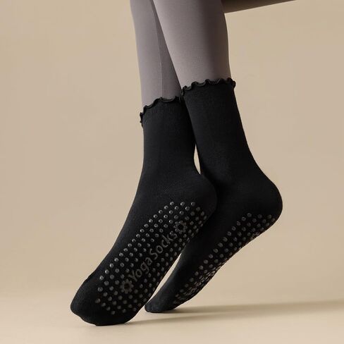 3 Pairs Pilates Socks with Grips Non-slip Ruffle Yoga Socks Grip Socks for Women in Saudi Arabia
