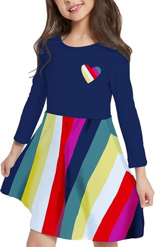 V.&GRIN Girls Spring Dress 2T to Size 8, Long Sleeve Unicorn Floral Twirly Casual Cute Kids Dress Clothes Vestidos para Niñas in Saudi Arabia