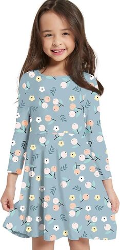 V.&GRIN Girls Spring Dress 2T to Size 8, Long Sleeve Unicorn Floral Twirly Casual Cute Kids Dress Clothes Vestidos para Niñas in Saudi Arabia