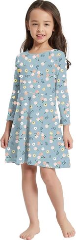 V.&GRIN Girls Spring Dress 2T to Size 8, Long Sleeve Unicorn Floral Twirly Casual Cute Kids Dress Clothes Vestidos para Niñas in Saudi Arabia