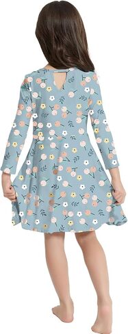 V.&GRIN Girls Spring Dress 2T to Size 8, Long Sleeve Unicorn Floral Twirly Casual Cute Kids Dress Clothes Vestidos para Niñas in Saudi Arabia