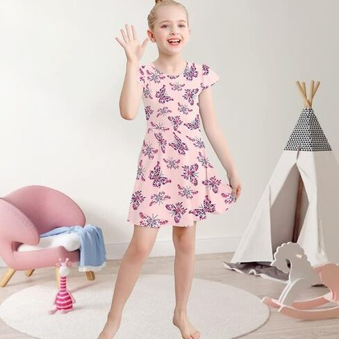 V.&GRIN Girls Spring Dress 2T to Size 8, Long Sleeve Unicorn Floral Twirly Casual Cute Kids Dress Clothes Vestidos para Niñas in Saudi Arabia