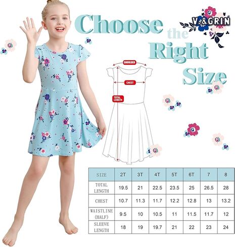 V.&GRIN Girls Spring Dress 2T to Size 8, Long Sleeve Unicorn Floral Twirly Casual Cute Kids Dress Clothes Vestidos para Niñas in Saudi Arabia