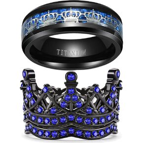 Ringcrown Couple Rings Black Crown Matching Ring Bridal Sets Blue Cz Womens Wedding Ring Sets for Him and Her Wedding Bands in Saudi Arabia