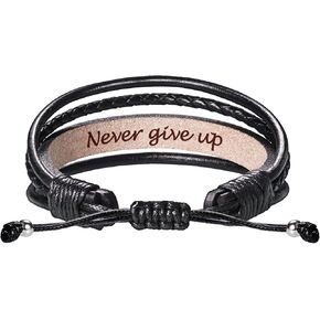 Leather Bracelets for Men Women Inspirational Gifts for Him Her Handmade Black Braided Motivational Birthday Gift for Boyfriend Husband Dad Anniversary Christmas Mens Stocking Stuffers