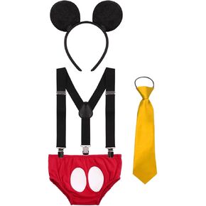 IBTOM CASTLE Baby Boy's 1st/2nd/3rd Birthday Cake Smash Outfits Y Back Suspenders Bloomers Bowtie Cute Mouse Ears Costume