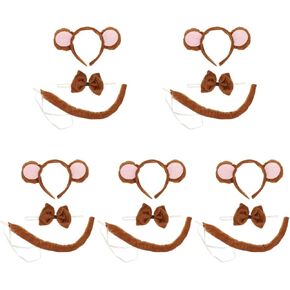 بوبريتي طقم زي تنكري على شكل قرد مكون من 5 قطع وشريط راس على شكل اذن قرد وربطة عنق وذيل، فستان فاخر للاطفال، لوازم الحفلات التنكرية in Kuwait