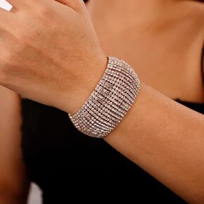 Xerling Full Rhinestones Bracelets Silver and Gold Crystal Cluster Wide Bangle Bracelets for Women Girls Multi-layered Tennis Chain Bracelets in Saudi Arabia