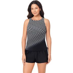Reebok Women's Swimwear Endless Endurance High Neckline Soft Cup Tankini Bathing Suit Top