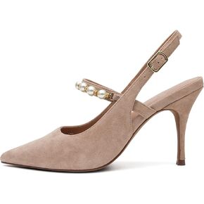 Linea Paolo - Yemina - حذاء نسائي بكعب عالٍ مزين باللؤلؤ ومقدمة مدببة من جلد الغزال ماري جين in Kuwait