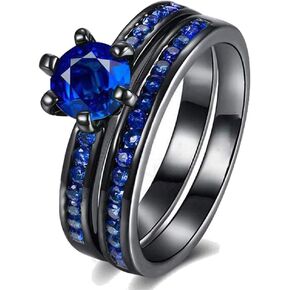 Bridal Sets Black Gold Plated Womens Wedding Ring Sets Green Cz Engagement Ring 2pcs Wedding Band