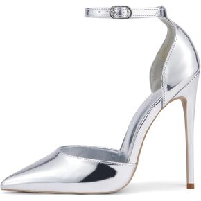 Elisabet Tang High Heels, Women Pumps D'Orsay Ankle Strap Pointed Toe Stiletto Heels Rhinestone Party Wedding Shoes