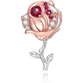 FOREVER QUEEN Rose Flower Charm I love you Pansy Flower Sunflower Dangle Charms Cubic Zircon 925 Sterling Silver 3D Rose Gold Pendant Charms for Bracelet Necklace for Women Girls
