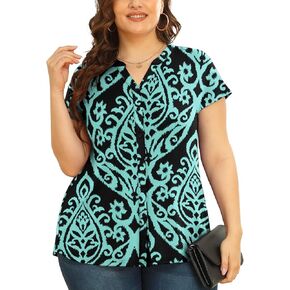 قميص TIANZHU نسائي مقاس كبير بأزرار سفلية، قميص كاجوال بأكمام قصيرة للعمل in Kuwait