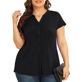 TIANZHU Plus Size Women's Button Down Shirt Business Casual Top Short Sleeve Dress Shirt