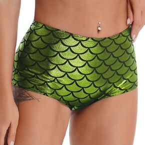 JUMISEE Women Shiny Holographic Mermaid Scale Print Booty Shorts Sexy High Waist Rave Bottoms Clubwear