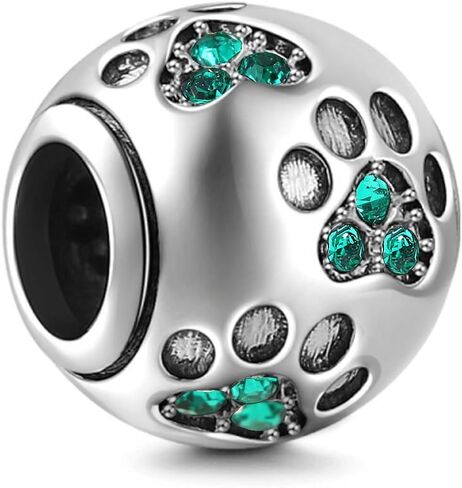Dog Paw Print Charms 925 Sterling Silver Animal Birthstone Crystal Charms for Pandora 3mm Snake Chain Bracelets in Kuwait
