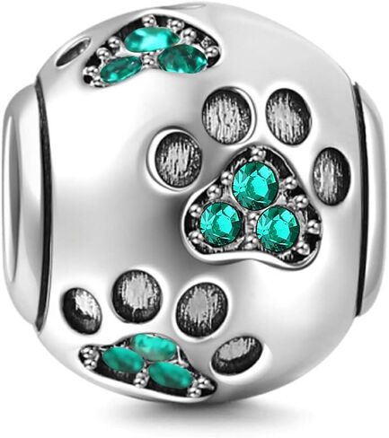 Dog Paw Print Charms 925 Sterling Silver Animal Birthstone Crystal Charms for Pandora 3mm Snake Chain Bracelets in Kuwait