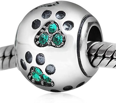Dog Paw Print Charms 925 Sterling Silver Animal Birthstone Crystal Charms for Pandora 3mm Snake Chain Bracelets in Kuwait