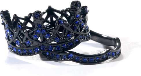 Ringcrown Couple Rings Black Crown Matching Ring Bridal Sets Blue Cz Womens Wedding Ring Sets for Him and Her Wedding Bands in Kuwait