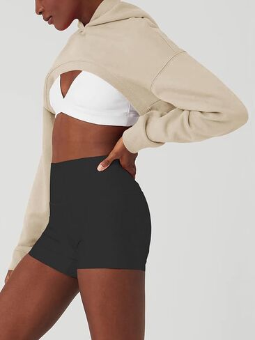 LASLULU المرأة اقتصاص هوديس تتغاضى كم طويل المحاصيل القمم كنزة صوف البلوز انقطاع هوديي البلوزات in Kuwait