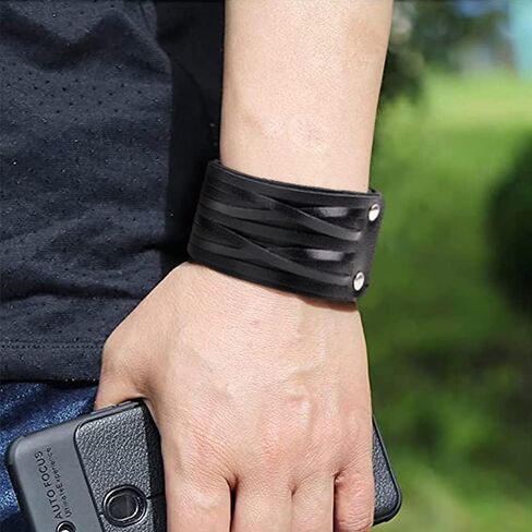 TURTLEDOVE Mens Leather Bracelet Cuff - Vintage Wristband with Wide Belt, Gifts for Brother, Dad, Boyfriend or Husband in Kuwait