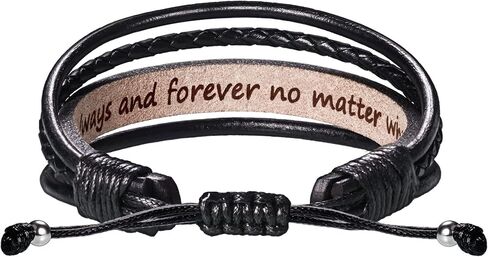 Leather Bracelets for Men Women Inspirational Gifts for Him Her Handmade Black Braided Motivational Birthday Gift for Boyfriend Husband Dad Anniversary Christmas Mens Stocking Stuffers in Kuwait