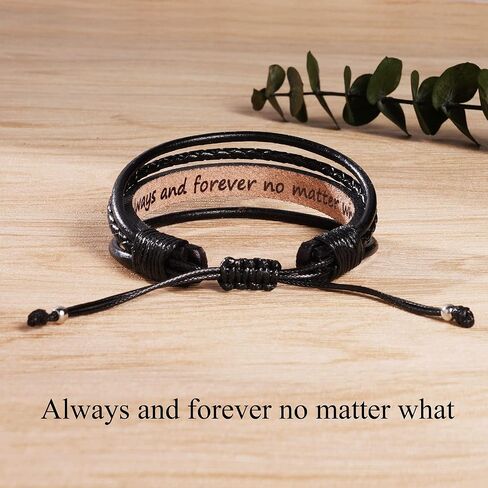 Leather Bracelets for Men Women Inspirational Gifts for Him Her Handmade Black Braided Motivational Birthday Gift for Boyfriend Husband Dad Anniversary Christmas Mens Stocking Stuffers in Kuwait