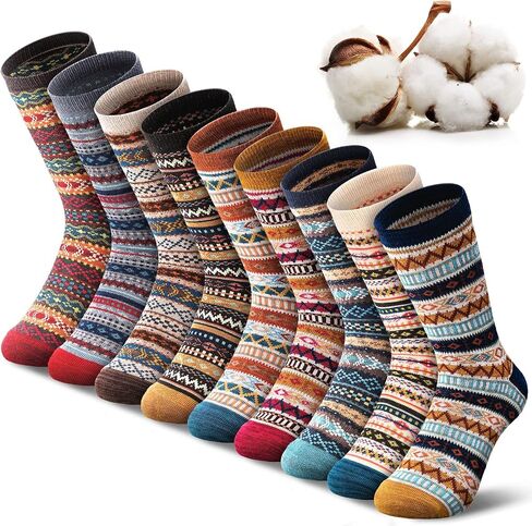 9 Pairs Women Socks Warm Socks Winter Thick Wool Socks Birthday Christmas Gifts for Women Soft Casual Hiking Socks Boho Style (Vintage Style) in Saudi Arabia
