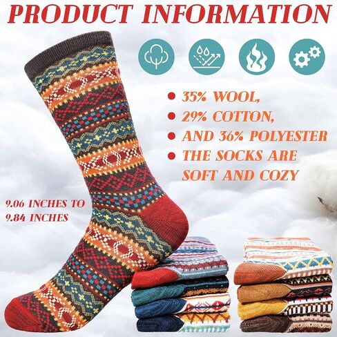 9 Pairs Women Socks Warm Socks Winter Thick Wool Socks Birthday Christmas Gifts for Women Soft Casual Hiking Socks Boho Style (Vintage Style) in Saudi Arabia