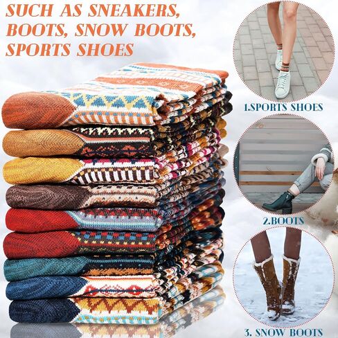 9 Pairs Women Socks Warm Socks Winter Thick Wool Socks Birthday Christmas Gifts for Women Soft Casual Hiking Socks Boho Style (Vintage Style) in Saudi Arabia