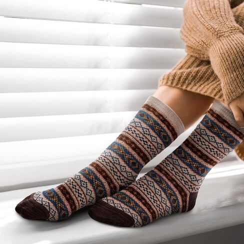 9 Pairs Women Socks Warm Socks Winter Thick Wool Socks Birthday Christmas Gifts for Women Soft Casual Hiking Socks Boho Style (Vintage Style) in Saudi Arabia