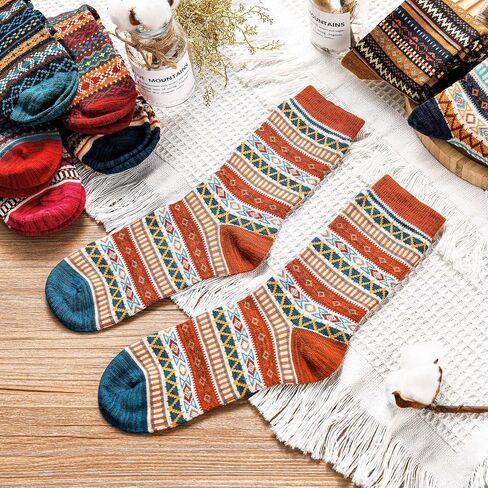 9 Pairs Women Socks Warm Socks Winter Thick Wool Socks Birthday Christmas Gifts for Women Soft Casual Hiking Socks Boho Style (Vintage Style) in Saudi Arabia