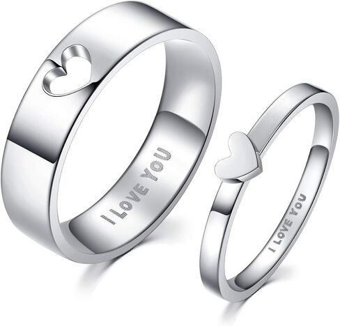 LAVUMO Matching Heart Promise Rings for Couples I Love You Engagement Wedding Ring Band Sets for Him and Her Stainless Steel High Polished Comfort Fit in Kuwait