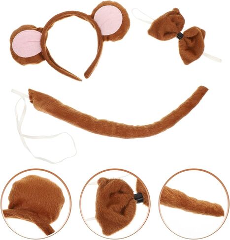 بوبريتي طقم زي تنكري على شكل قرد مكون من 5 قطع وشريط راس على شكل اذن قرد وربطة عنق وذيل، فستان فاخر للاطفال، لوازم الحفلات التنكرية in Kuwait