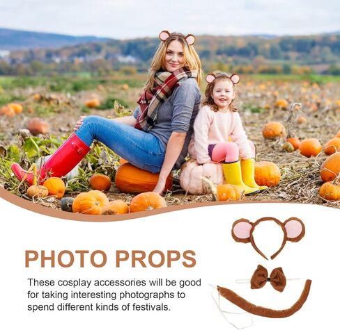 بوبريتي طقم زي تنكري على شكل قرد مكون من 5 قطع وشريط راس على شكل اذن قرد وربطة عنق وذيل، فستان فاخر للاطفال، لوازم الحفلات التنكرية in Kuwait