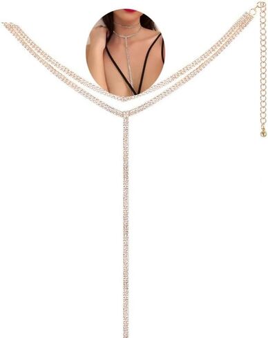 Blindery Rinestone Body Chains Sexy Body Jewelry Layered Body Necklace Crystal Choker Body Necklace Nightclub Party Waist Chain for Women and Girls in Saudi Arabia