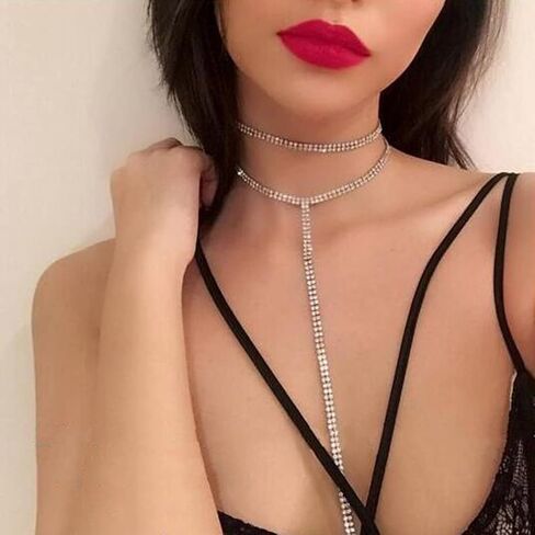 Blindery Rinestone Body Chains Sexy Body Jewelry Layered Body Necklace Crystal Choker Body Necklace Nightclub Party Waist Chain for Women and Girls in Saudi Arabia