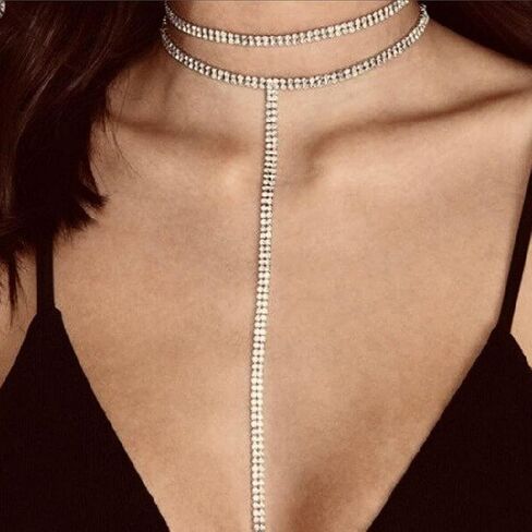 Blindery Rinestone Body Chains Sexy Body Jewelry Layered Body Necklace Crystal Choker Body Necklace Nightclub Party Waist Chain for Women and Girls in Saudi Arabia