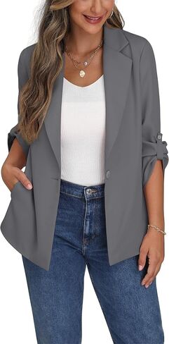 GRECERELLE Womens Long Sleeve Lapel Open Front Casual Blazers Jacket with Pockets for Work Office in Saudi Arabia