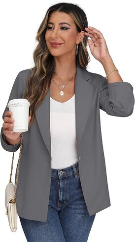 GRECERELLE Womens Long Sleeve Lapel Open Front Casual Blazers Jacket with Pockets for Work Office in Saudi Arabia