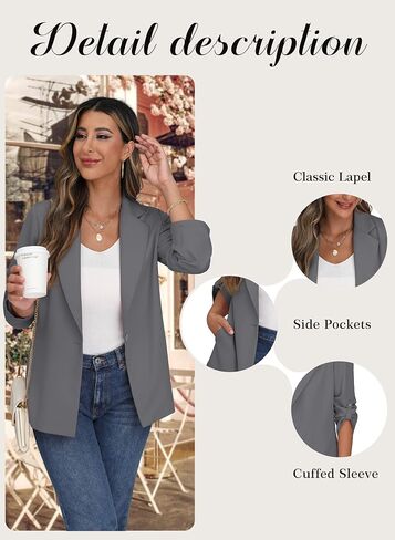 GRECERELLE Womens Long Sleeve Lapel Open Front Casual Blazers Jacket with Pockets for Work Office in Saudi Arabia