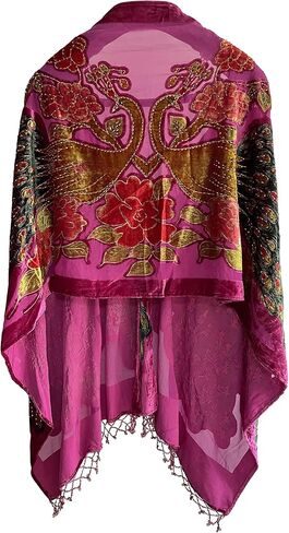 Peacock Velvet Shawl with Fringe Beaded Shawl for Women Peacock scarf Handmade Beading Indian Wraps for wome Tassel in Kuwait