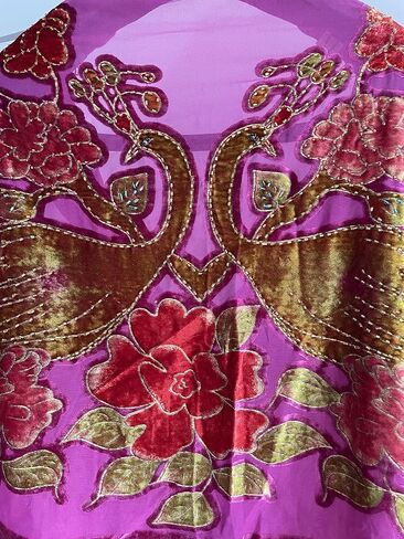 Peacock Velvet Shawl with Fringe Beaded Shawl for Women Peacock scarf Handmade Beading Indian Wraps for wome Tassel in Kuwait