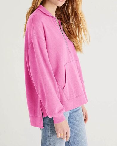 سترة Fisoew النسائية الكاجوال بنصف سحاب وأكمام طويلة وبلوفرات فضفاضة للتمرين مع جيوب in Kuwait