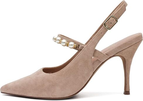 Linea Paolo - Yemina - حذاء نسائي بكعب عالٍ مزين باللؤلؤ ومقدمة مدببة من جلد الغزال ماري جين in Kuwait