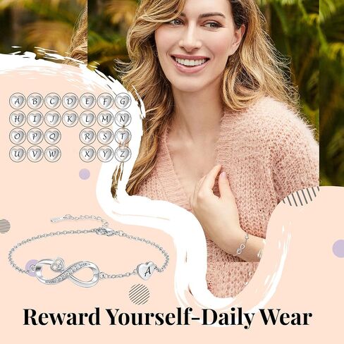 Btysun Initial Bracelet for Teen Girls Infinity Bracelet for Women Letter A-Z Heart Charm Silver Bracelets Birthday Anniversary Graduation Gifts for Her Girlfriend Christmas Jewelry in Kuwait