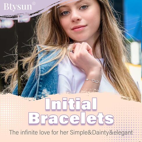 Btysun Initial Bracelet for Teen Girls Infinity Bracelet for Women Letter A-Z Heart Charm Silver Bracelets Birthday Anniversary Graduation Gifts for Her Girlfriend Christmas Jewelry in Kuwait