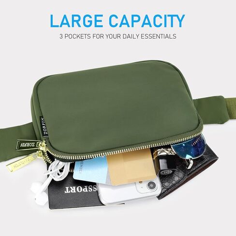 حقيبة حزام ZORFIN للنساء والرجال، حقائب فاني عصرية تمر بالجسم للنساء والرجال مع حزام قابل للتعديل للتسوق/الكاجوال/الجري (أسود) in Kuwait