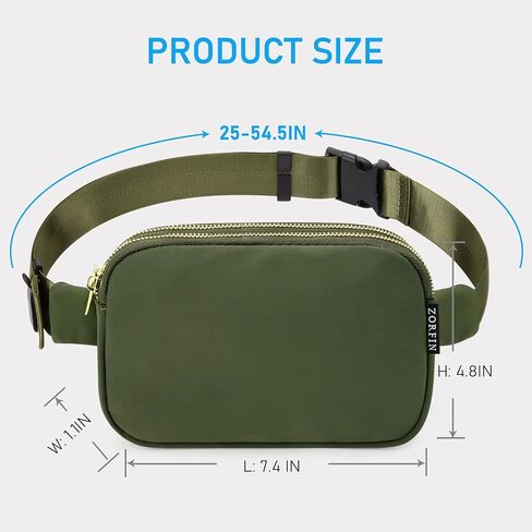 حقيبة حزام ZORFIN للنساء والرجال، حقائب فاني عصرية تمر بالجسم للنساء والرجال مع حزام قابل للتعديل للتسوق/الكاجوال/الجري (أسود) in Kuwait